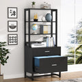 2-Drawer File Cabinet with Lock & Bookshelf Modern Filing Cabinet for Letter Size