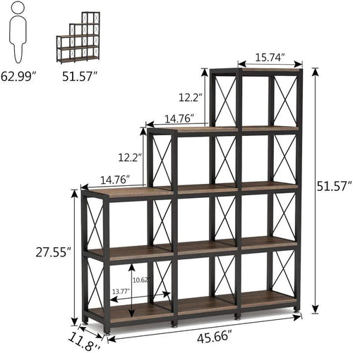 12‑Shelf Industrial Ladder Corner Bookshelf Tall Space‑Saving Display Shelf