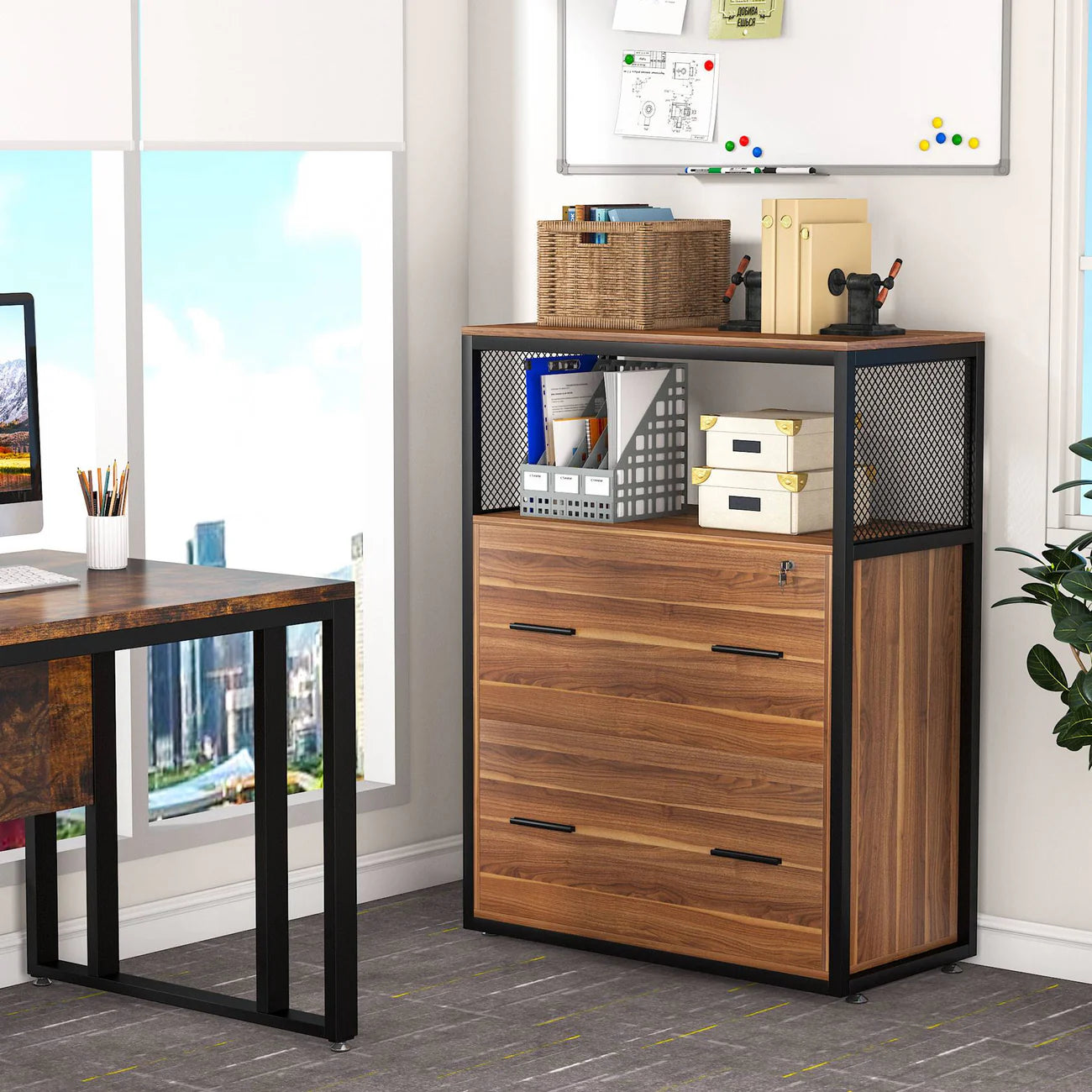 2-Drawer Lateral File Cabinet with Lock Secure Office Storage for Files