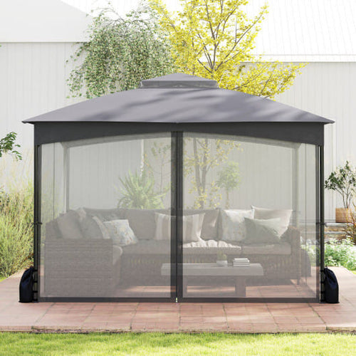 10 X 12 FT Patio Gazebo with Netting Walls with 4 Sandbags-Gray