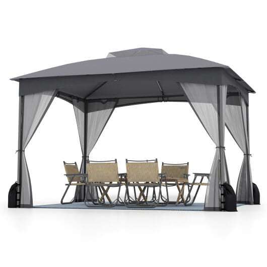 10 X 12 FT Patio Gazebo with Netting Walls with 4 Sandbags-Gray